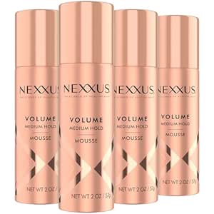 Nexxus Travel Mousse, Volume Medium Hold 4-Pack – 72-Hour Anti-Humidity Shield, 48-Hour Frizz Control, Rose Fragrance, 2 Oz Ea