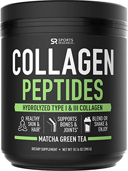 Premium Collagen Peptides Powder with Matcha Green Tea | Grass-Fed, Certified Paleo Friendly, Non-GMO and Gluten Free (10.16oz)