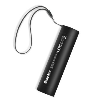 EasyAcc Ubright 5000mAh Portable Charger Lipstick-Sized Power Bank with Bright Flashlight External Battery for iPhone Smartphones-Metal Black