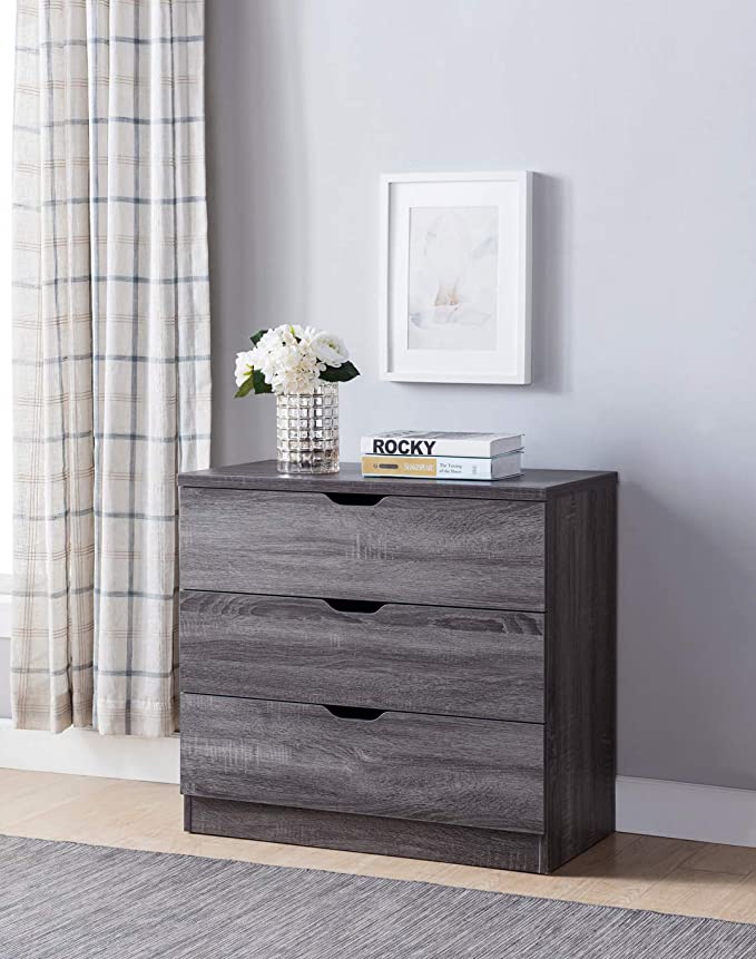 Smart Home K16072 Dresser for Bedroom, 3 Drawer Chest Dresser, Distressed Grey Color, Organizer for Bedroom