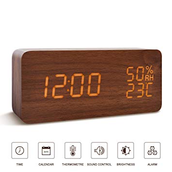 FiBiSonic Digital Alarm Clock,Wood Clock with Voice Control