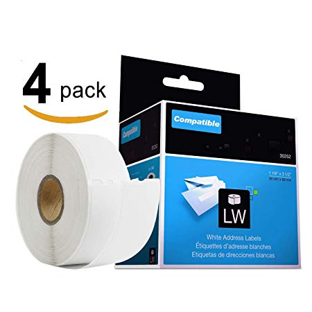 4 Rolls Compatible DYMO 30252 LabelWriter LW Adhesive White Mailing Address Labels 1 1/8" x 3 1/2" (28 x 89 mm) 350Labels/Roll for DYMO LabelWriter 450 400 Twin Turbo 330 400 4XL Label Printer