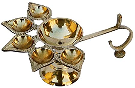 M'VIR Brass Aarti Deepam Panch Diya Hindu Puja Accessories