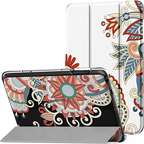 MoKo Case Fits Amazon All-New Kindle Fire 7 Tablet (2022 Release-12th Gen) Latest Model 7", PU Leather Trifold Stand Cover with Translucent Frosted Backshell with Auto Wake/Sleep, Blossoming Datura