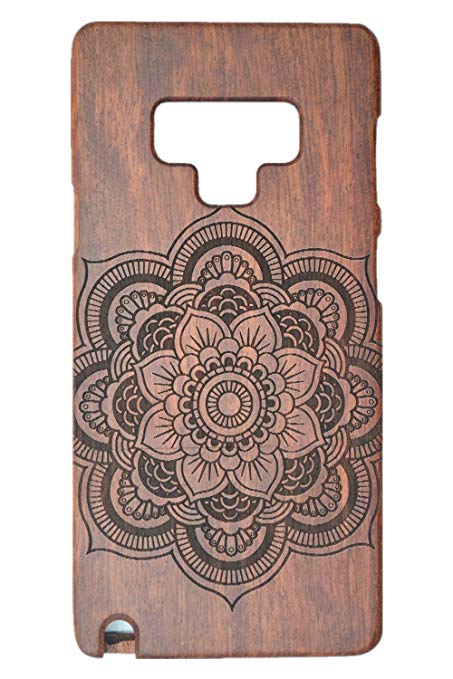 Samsung Galaxy Note 9 Wooden Case - Rosewood Mandala Flower - Premium Quality Natural Wooden Case for Your Smartphone and Tablet - by VolksRose(TM)