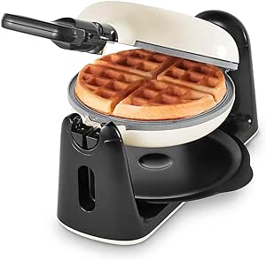 DASH Flip Belgian Waffle Maker With Ceramic Coating for Individual 1" Thick Waffles – Cream