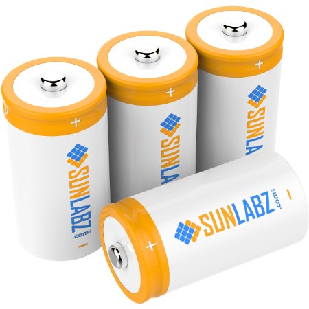 SunLabz® D Rechargeable Batteries (4 Pack) Highest Performance NiMH 10000mAh