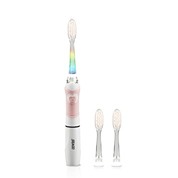 SEAGO Official Family Electric Toothbrush For Kids Waterproof Replaceable Smart Timer & 2 Extra Heads For Kids (Age of 5 )Battery Traveling Electric Brushes SG977(Pink)