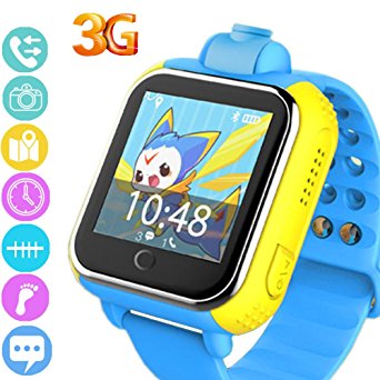 3G GPS Tracker Kids Smart Watch TURNMEON® Wristwatch SIM SOS WIFI Android Wear Camera Touch Wristwatch Parent Control app for Android ios iPhone (Blue)