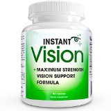 Instant Vision COMPLETE Natural Eye Support Formula MAXIMUM Strength Vision Support blend of Lutein Grape Seed Extract L-Taurine Vitamin A beta carotene Quercetin Dihydrate Bilberry Extract N-Acetyl-L-Cysteine and Zinc aspartate in One Daily Vision Supplement
