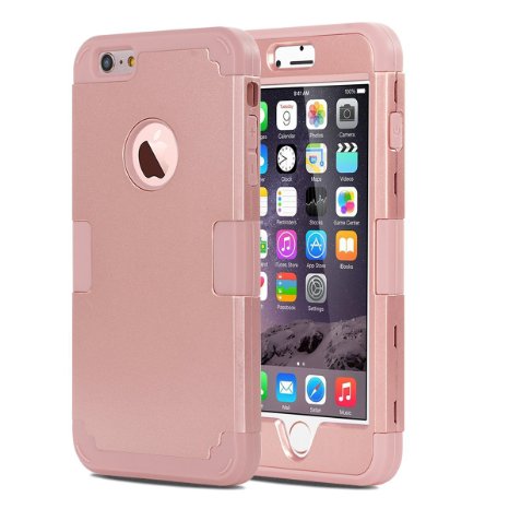 iPhone 6 Plus Case, iPhone 6S Plus Case, BENTOBEN Apple iPhone 6 Plus 5.5 Inch Case 3-in-1 Hybrid Shockproof Polycarbonate Hard Covers Soft Silicone Interior Cover -Rose Gold&Rose Gold