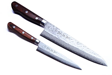 Yoshihiro Vg-10 Gold 16 Layer Hammered Damascus Gyuto Chef Knife 8.25inch and Petty 5.3inch 2pc SET