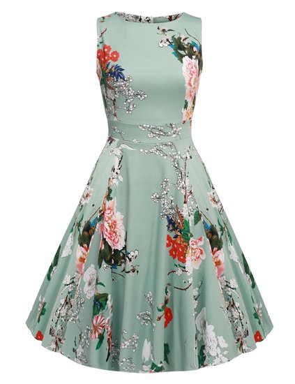 ACEVOG Vintage 1950's Floral Spring Garden Party Picnic Dress Party Cocktail Dress