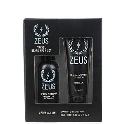 ZEUS Travel Beard Shampoo and Conditioner Set for Men, Verbena Lime