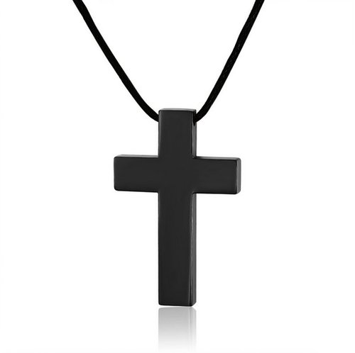 Bliqniq Stainless Steel Black Cross Pendant Necklace for Men with Rope Cord Chain