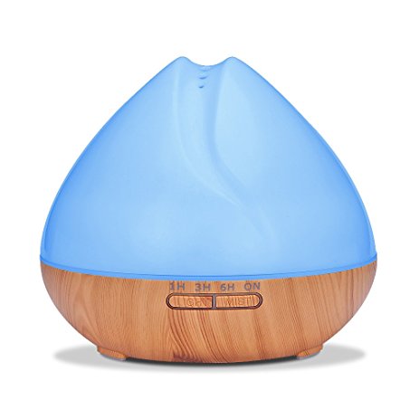 Kumiba 550ml Essential Oil Diffuser Aroma Diffuser ,Wood Grain Ultrasonic Humidifier Cool Mist Diffusers with 7 Color LED Lights for Home Yoga Office,Waterless Auto Shut-off - Wood White