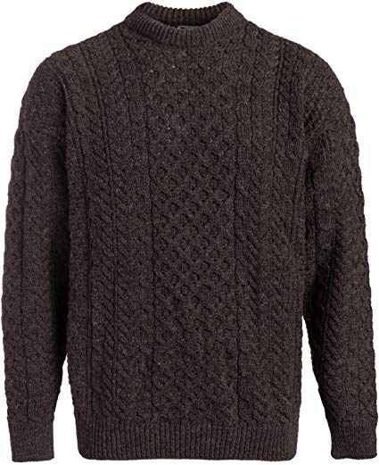 Boyne Valley Knitwear Mens Fisherman Aran Merino Wool Sweater