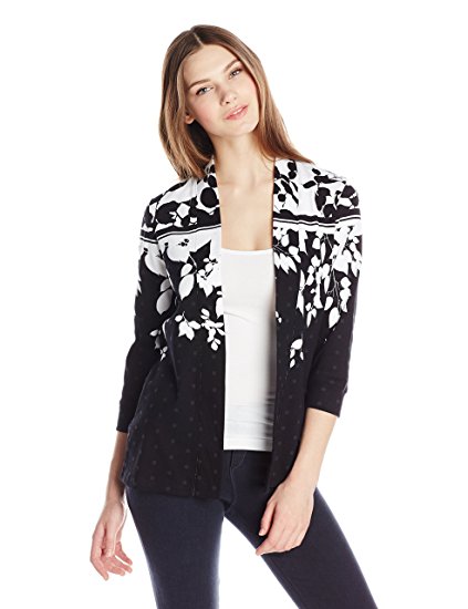 Rafaella Women's Engineer Print 1X1 Cardigan, White, X-Large