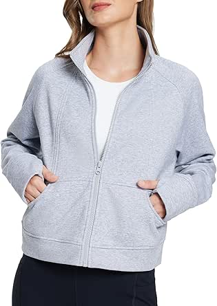 BALEAF Womens Zip up Hoodies Fleece Jacket Cropped Long sleeve Oversized Sweatshirts with Pockets Thumb Hole