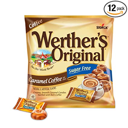 WERTHER'S ORIGINAL Sugar Free Caramel Coffee Hard Candies, 2.75 Ounce Bag (Pack of 12), Hard Candy, Bulk Candy, Individually Wrapped Candy Caramels, Caramel Candy Sweets, Bag of Candy, Hard Candy Bulk