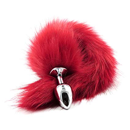 Mcdectech -Fetish Bondage System Adult Toy Couple Connected Fox Tail Butt Metal Plug Anal (red)