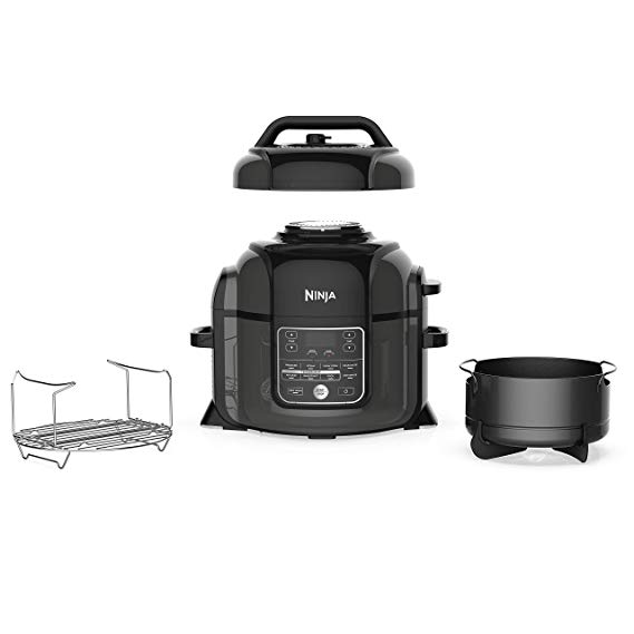 Ninja OP302 Foodi Cooker, Steamer & Air w/TenderCrisp Technology Pressure Cooker & Air Fryer All-in-One, 6.5 quart w/dehydrate, Black/Gray (Renewed)