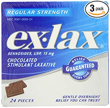 Ex-lax Regular Strength Chocolated, 24-Count Boxes (Pack of 3)