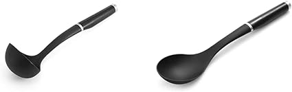 KitchenAid Classic Soup Ladle, One Size, Black 2 & Classic Basting Spoon, One Size, Black 2