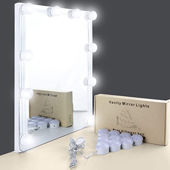 Mirror Lights, UNIFUN Hollywood Style LED Makeup Mirror Lights with 10 Dimmable Bulbs, USB Powered Flexible Lighting Fixture for Bathroom, Makeup Dressing Table (Mirror Not Include)