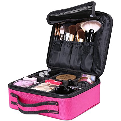 Luxspire Makeup Cosmetic Storage Case, Professional Make up Train Case Cosmetic Box Portable Travel Artist Storage Bag Brushes Bag Toiletry Organizer Tool with Adjustable Dividers