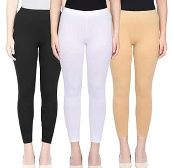 Women Regular Fit for Free Size Ankle Cotton Stretchable Legging Multicolor (Combo Pack of 3)