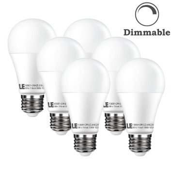 LE® 12W Dimmable A19 E26 LED Bulbs, 75W Incandescent Bulbs Equivalent, 1050lm, Daylight White, 5000K, 180° Flood Beam, E26 Medium Base, LED Light Bulbs, Pack of 6 Units