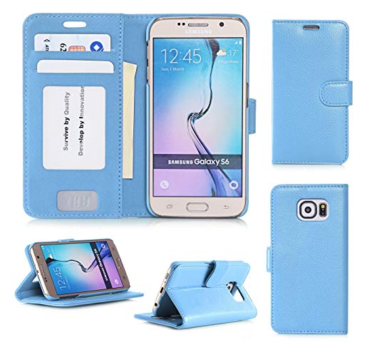 Galaxy S6 Case, Galaxy S6 Wallet Case, fyy[Card Slots Holder]Premium PU Leather Protector Cover Stand Flip Case for Samsung Galaxy S6 Cyan