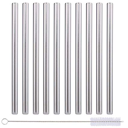 10 Pack Boba Straws In Stainless Steel - Reusable Metal Straws Best For Drinking Bubble/Boba Tea, Smoothies, Shakes - Extra Wide 0.5’’ And 8.5” Long - Comes With Cotton Storage Bag And Cleaning Rod