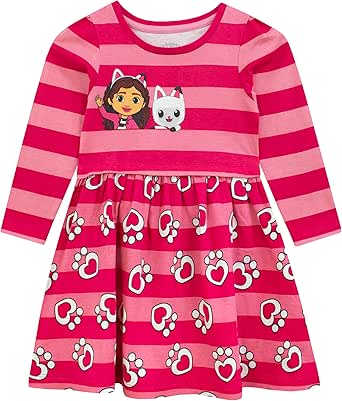 DREAMWORKS GABBY'S DOLLHOUSE Dress | Long Sleeve Girls' Dress | Gabby Cat Dress for Kids | Ages 3 to 10 Years