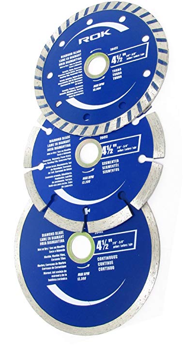 ROK 4-1/2 inch Diamond Saw Blade Set for Angle Grinders - Pack of 3