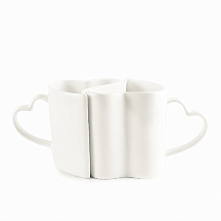 Granvela Coffee Mugs Pure Bone China Heart Shape Designed artworks Set of 2 cups Novelty Gift for Couple