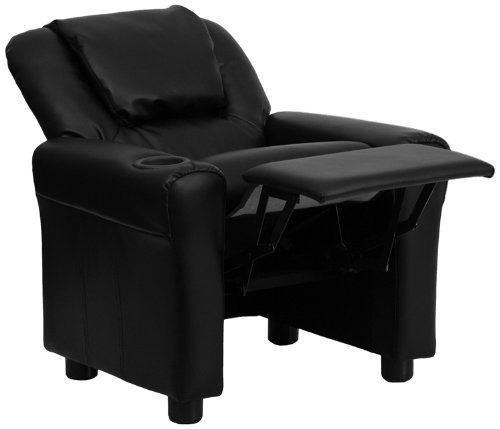 Flash Furniture DG-ULT-KID-BK-GG Contemporary Black Vinyl Kids Recliner with Cup Holder and Headrest