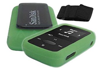 Silicone Skin Case Cover with Free Armband For SanDisk Clip Jam MP3 Player (Model SDMX26), Green