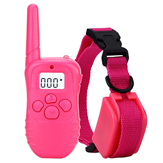 Eeoo? Pink 330 yard Rechargeable and Waterproof Remote Dog Training Shock Collar With Static Shock Vibration Beep and Light for 1 Dog