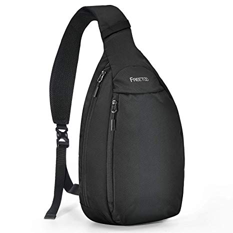 FREETOO Lightweight Waterproof Sling Bag 500D Nylon Slim Crossbody Shoulder Sling Backpack for Men and Women (Black)