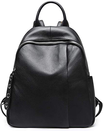 Heshe Black Leather Backpack Casual Travel Daypack Multipurpose Fashion Bag for Women and Ladies (Small Black-(L)10.53in" (H) 13.65in" (W) 5.07in)