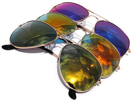 Classic Aviator Full Mirror Lens Sunglasses Metal Frame Gold Color