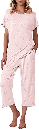 Ekouaer Women's Capri Pajama Sets Floral Print Short Sleeve Sleepwear Top and Capri Pants 2 Piece Loungewear with Pockets