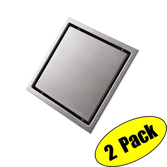 KES Invisible Tile-in Drain 6-Inch by 6-Inch SUS 304 Stainless Steel Rustproof with Strainer 2 Pack, V252S15-P2