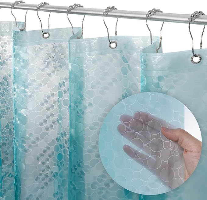 LiBa Bathroom Shower Curtain Liner, Premium PEVA 8G Shower Liner for Shower Stall, Bathtubs, Waterproof Plastic Shower Curtain with 3Magnets, Rustproof Grommets - 3D Circle Aqua, 72x72