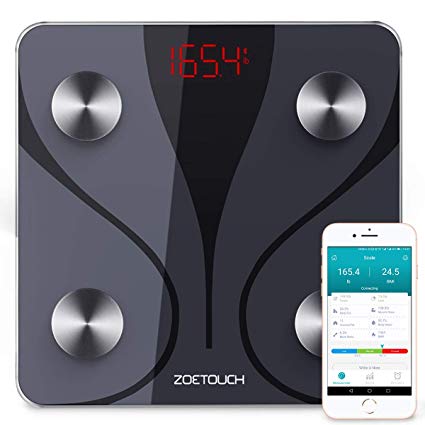 ZOETOUCH Bluetooth Body Fat Scale with iOS and Android App, Smart Digital Bathroom Weight Scale, Body Composition Monitor - Black