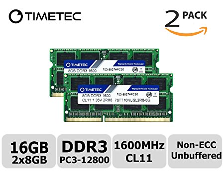 Timetec Hynix IC 16GB Kit(2x8GB) DDR3 1600MHz PC3-12800 Non ECC Unbuffered 1.35V CL11 2Rx8 Dual Rank 204 Pin SODIMM Laptop Notebook Computer Memory Ram Module Upgrade(16GB Kit(2x8GB))