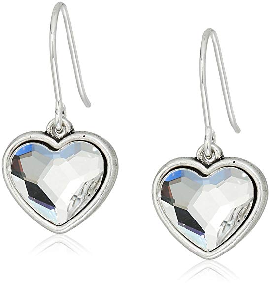 Alex and Ani Womens Crystal Heart Hook Drop Earrings, Rafaelian Silver, Expandable