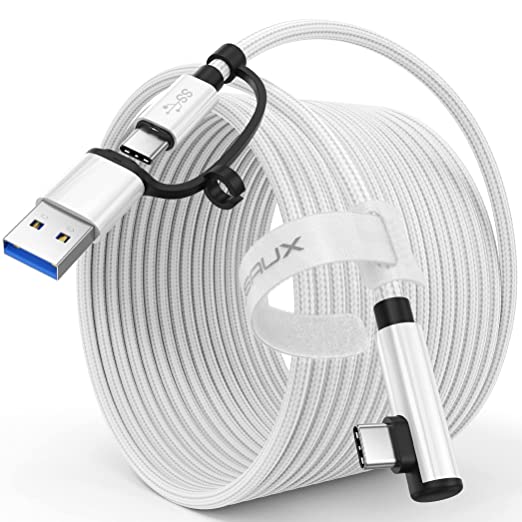 JSAUX 2-in-1 Link Cable 16 FT Compatible with Meta/Oculus Quest 2 Accessories and PC/Steam VR, USB 3.0 High Speed PC Data Transfer Adapter, Compatible with VR Headset, Gaming PC, Quest 2 & 1 -White